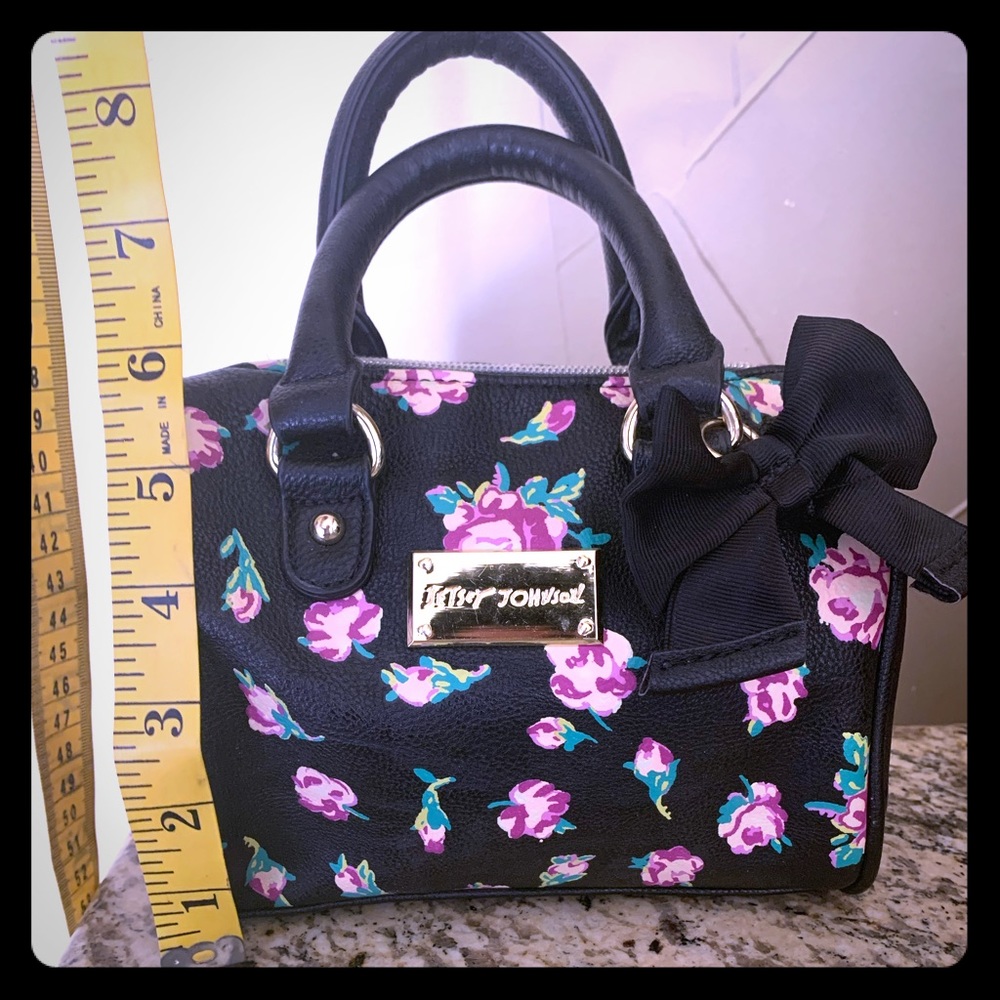 Betsey johnson mini barrel bag w floral design